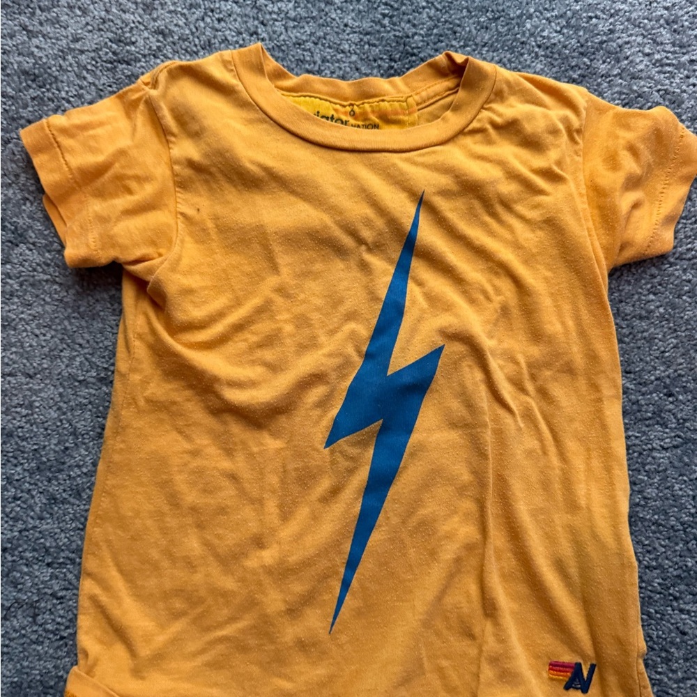 Aviator Nation Kids Tee with Blue Lightning Bolt - Orange